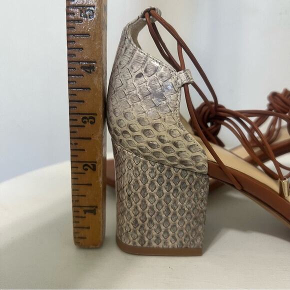 Alexandre Birman Snakeskin Leather Open Toe Strappy Block Heel Shoes Sandal 6.5 - Picture 12 of 13